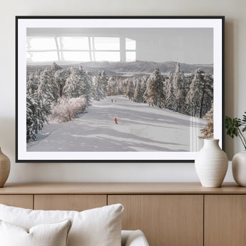 62119206-MGV-CV-36X24-Snowy Trail Wall Art Canvas Print, Framed Ski Slope Art Picture Print, Winter Pines Perfect Alpine Adventure Decor Artwork