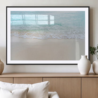 77194056-MGV-CV-36X24-Soft Shoreline Wall Art Canvas Print, Framed Gentle Waves Art Picture Print, Clear Water Perfect Minimalist Coastal Decor Artwork
