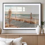 58507949-MGC-FP-36x24_Black-Beach Umbrellas Wall Art Canvas Print, Framed Empty Loungers Art Picture Print, Soft Sand Perfect Minimalist Seaside Decor Artwork