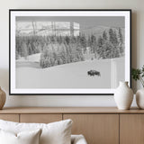 68081143-MGC-FP-36x24_Black-Snowy Bison Wall Art Canvas Print, Framed Winter Forest Art Picture Print, Lone Bison Perfect Monochrome Winter Wild Decor Artwork