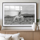 62789800-MGV-CV-36X24-White Horse Wall Art Canvas Print, Framed Woman Rider Art Picture Print, Equestrian Pose Perfect Western Boho Decor Artwork