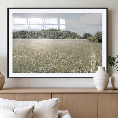 43258946-MGV-CV-36X24-Daisy Field Wall Art Canvas Print, Framed Pastel Flower Art Picture Print, Meadow Bloom Perfect Scandinavian Minimalist Decor