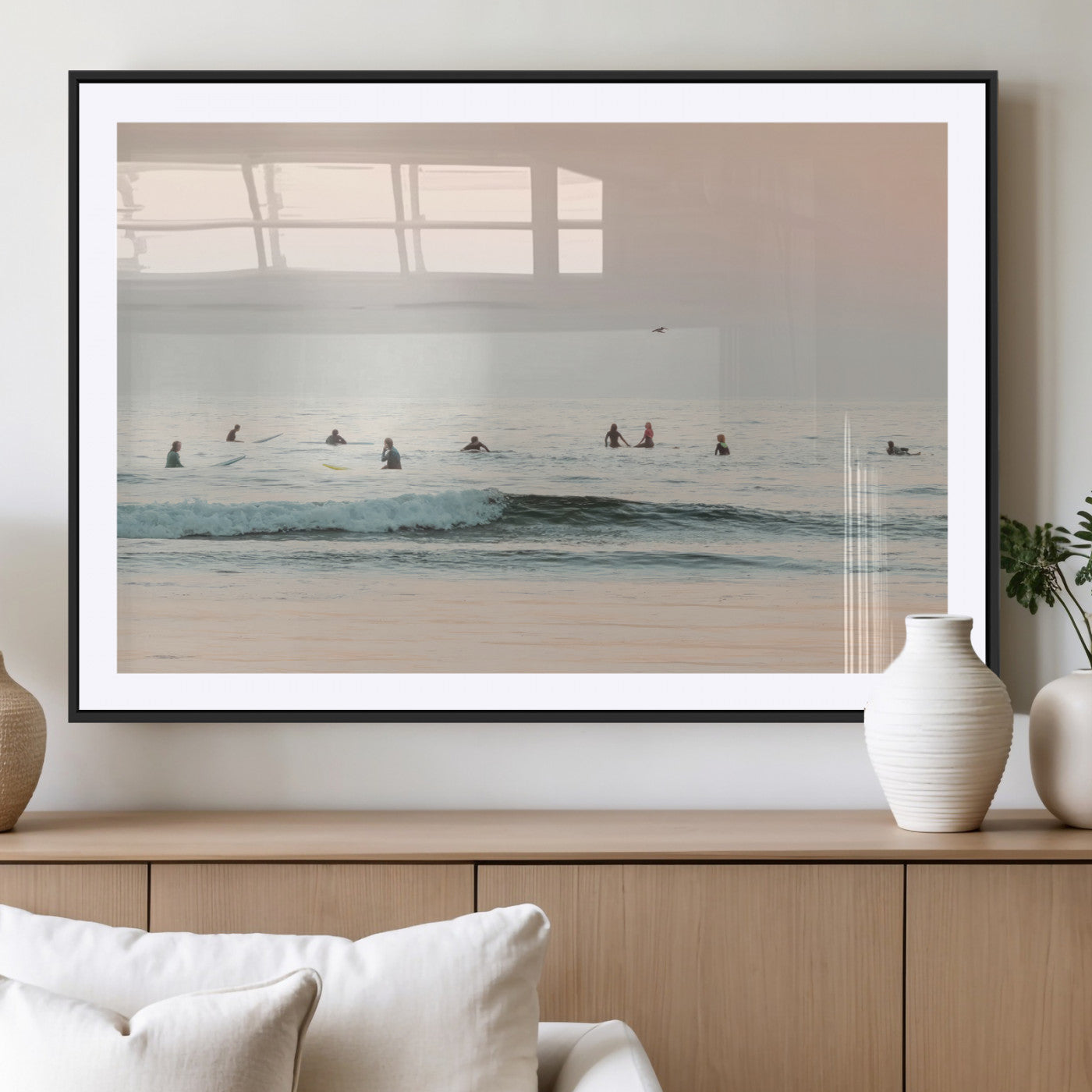 98888919-MGC-FP-36x24_Black-Pastel Ocean Wall Art Canvas Print, Framed Soft Sunset Swimming Art Picture Print, Calm Sea Horizon Perfect Soft Coastal