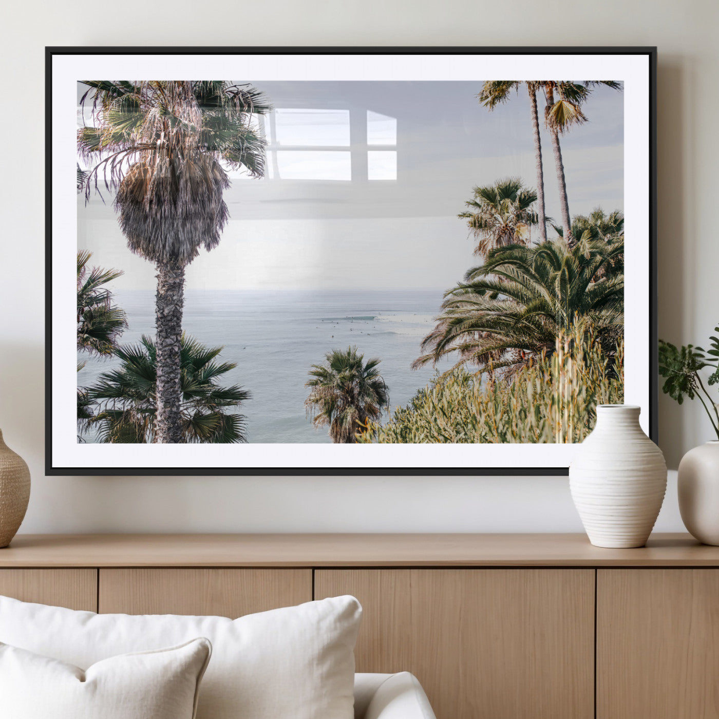 51404565-MGC-FP-36x24_Black-Palm Trees Wall Art Canvas Print, Framed Ocean Breeze Art Picture Print, Coastal View Perfect Tropical Coastal Decor Artwork