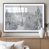 44705668-MGV-CV-36X24-Winter Forest Wall Art Canvas Print, Framed Snowy Forest Art Picture Print, Ski Lift Perfect Scandinavian Decor Artwork