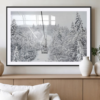 44705668-MGV-CV-36X24-Winter Forest Wall Art Canvas Print, Framed Snowy Forest Art Picture Print, Ski Lift Perfect Scandinavian Decor Artwork
