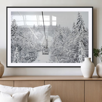 44705668-MGV-CV-36X24-Winter Forest Wall Art Canvas Print, Framed Snowy Forest Art Picture Print, Ski Lift Perfect Scandinavian Decor Artwork