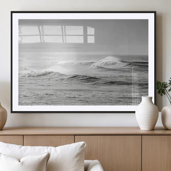 98634812-MGC-FP-36x24_Black-Black and White Ocean Waves Wall Art – Minimalist Sea Canvas Print, Coastal Photography Decor for Living Room, Bedroom or Office