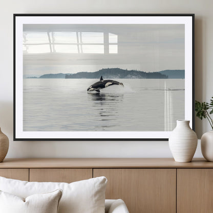 10157174-MGV-CV-36X24-Orca Whale Wall Art Canvas Print, Framed Black White Whale Art Picture Print, Minimalist Ocean Perfect Coastal Minimalist Decor