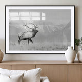 62278753-MGC-FP-36x24_Black-Monochrome Elk Wall Art Canvas Print, Framed Mountain Wildlife Art Picture Print, Rustic Nature Perfect Rustic Minimalist Decor