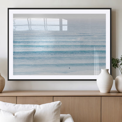 77145995-MGV-CV-36X24-Ocean Simplicity Wall Art Canvas Print, Framed Surfer on Water Art Picture Print, Light Blue Perfect Coastal Minimalist Decor