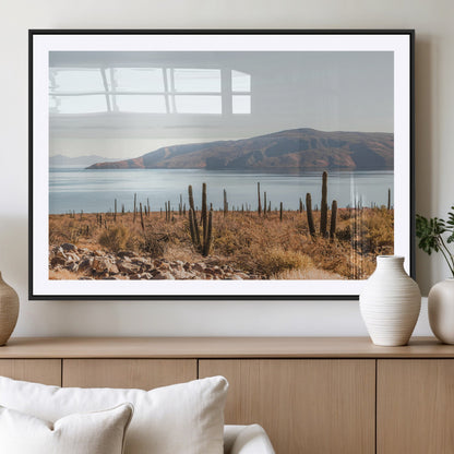 45193515-MGV-CV-36X24-Desert Cactus Wall Art Canvas Print, Framed Baja Coastline Art Picture Print, Coastal Desert Perfect Southwestern Minimalist Decor