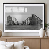 18810731-MGV-CV-36X24-Rugged Coastline Wall Art Canvas Print, Framed Ocean Cliffs Art Picture Print, Monochrome Seascape Perfect Coastal Minimalist
