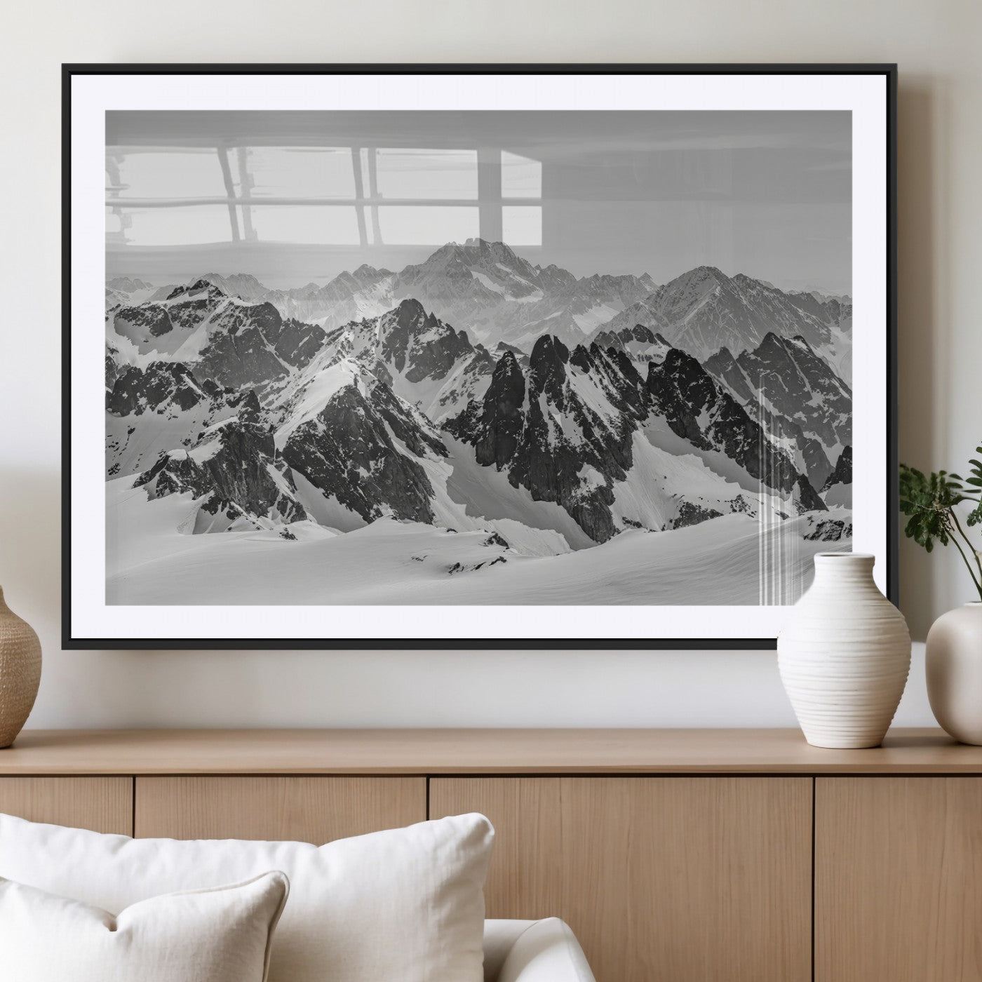 32399691-MGC-FP-36x24_Black-Snowy Mountain Wall Art Canvas Print, Framed Mountain Peaks Art Picture Print, Alpine Mountains Perfect Minimalist Alpine Decor