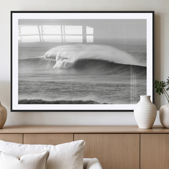 42544082-MGC-FP-36x24_Black-Monochrome Seascape Wall Art Canvas Print, Framed Surf Wave Art Picture Print, Minimalist Ocean Perfect Moody Coastal Decor