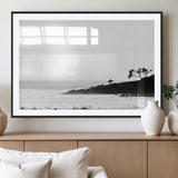 40875891-MGV-CV-36X24-SurferCliffs Wall Art Canvas Print, Framed Black White Beach Art Picture Print, Ocean Waves Perfect Minimalist Coastal Decor