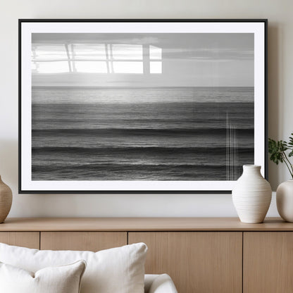 47305203-MGC-FP-36x24_Black-Monochrome Ocean Wall Art Canvas Print, Framed Moody Ocean Art Picture Print, Calm Ocean Perfect Minimalist Coastal Decor Artwork