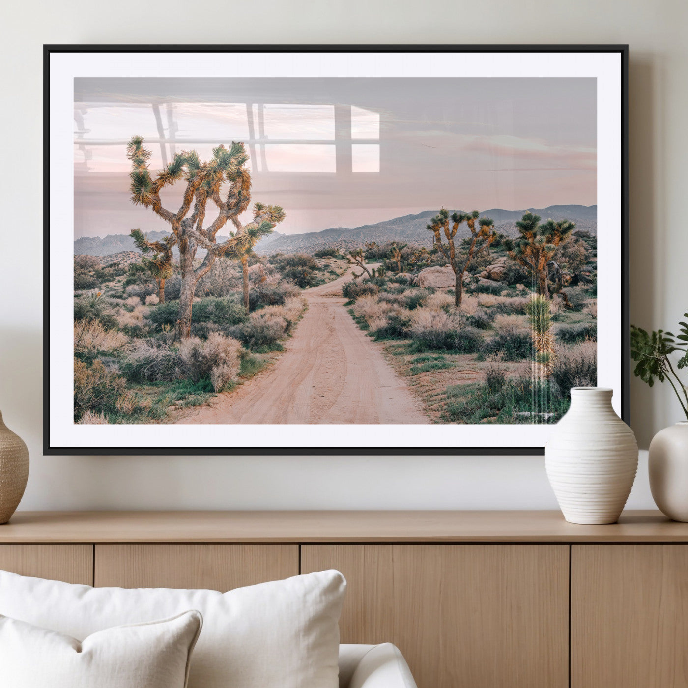 12540952-MGC-FP-36x24_Black-Joshua Tree Park Wall Art Canvas Print, Framed Desert Road Art Picture Print, Sunset Drive Perfect Southwestern Boho Decor Artwork