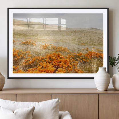 28972262-MGC-FP-36x24_Black-Golden Wildflowers Wall Art Canvas Print, Framed Hills Bloom Art Picture Print, Poppy Meadow Perfect Rustic Nature Decor Artwork