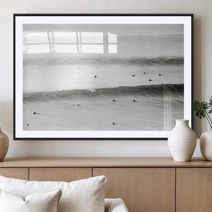 54291445-MGC-FP-36x24_Black-Black White Ocean Wall Art Canvas Print, Framed Coastal Sport Art Picture Print, Ocean Culture Perfect Minimalist Coastal Decor