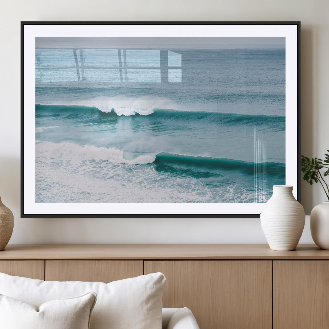 73692470-MGC-FP-36x24_Black-Ocean Swell Wall Art Canvas Print, Framed Surf Waves Art Picture Print, Blue Water Perfect Coastal Dynamic Decor Artwork