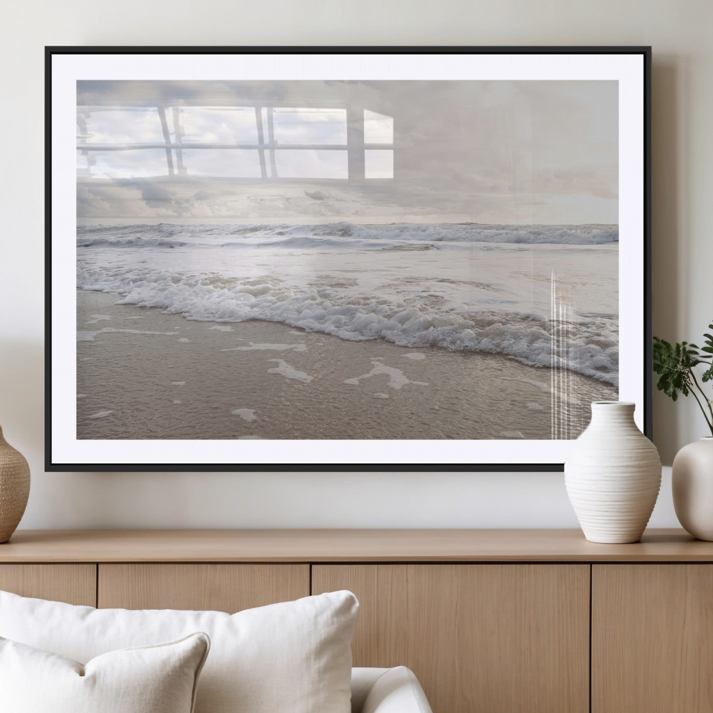 70596264-MGC-FP-36x24_Black-Ocean Waves Wall Art Canvas Print, Framed Coastal Shoreline Art Picture Print, Sea Foam Perfect Coastal Minimalist Decor Artwork