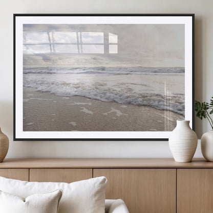 70596264-MGC-FP-36x24_Black-Ocean Waves Wall Art Canvas Print, Framed Coastal Shoreline Art Picture Print, Sea Foam Perfect Coastal Minimalist Decor Artwork