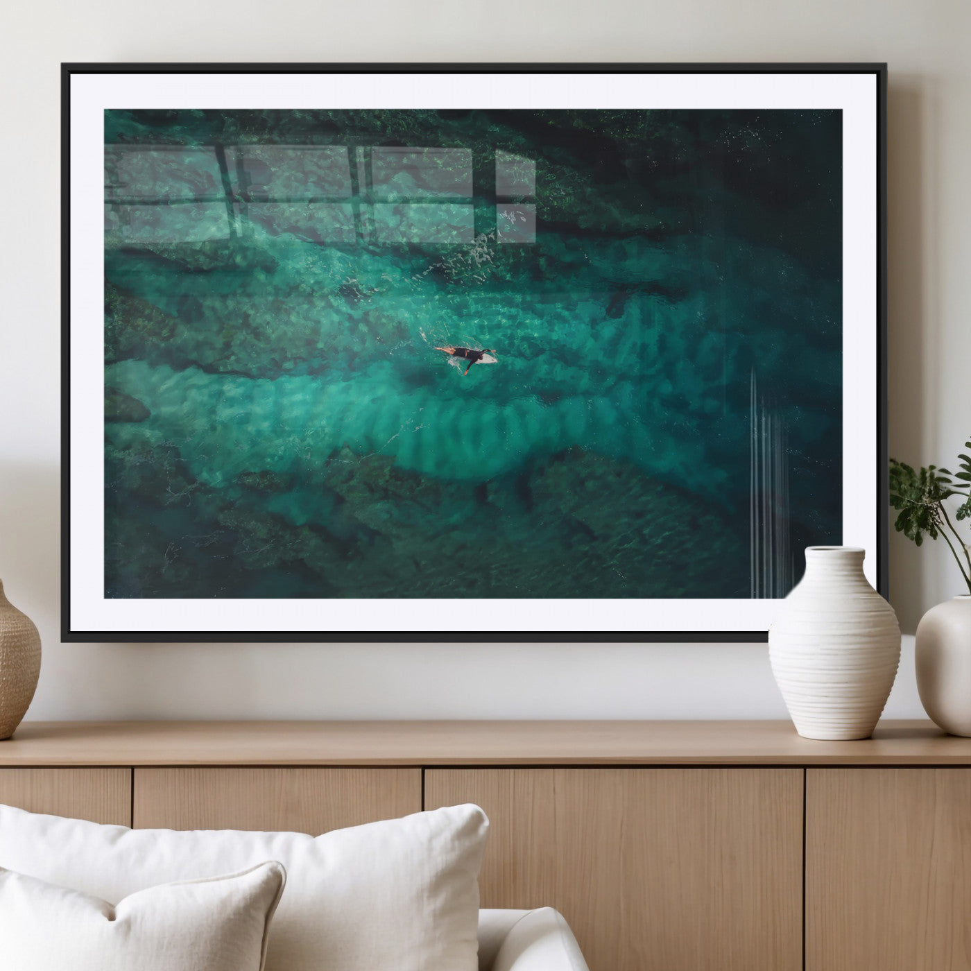 93287752-MGC-FP-36x24_Black-Ocean Surf Wall Art Canvas Print, Framed Blue Waters Art Picture Print, Vibrant Seascape Perfect Coastal Adventure Decor Artwork