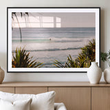 23287092-MGV-CV-36X24-Ocean Surfer Wall Art Canvas Print, Framed Coastal Surf Art Picture Print, Tropical Beach Perfect Tropical Coastal Decor Artwork