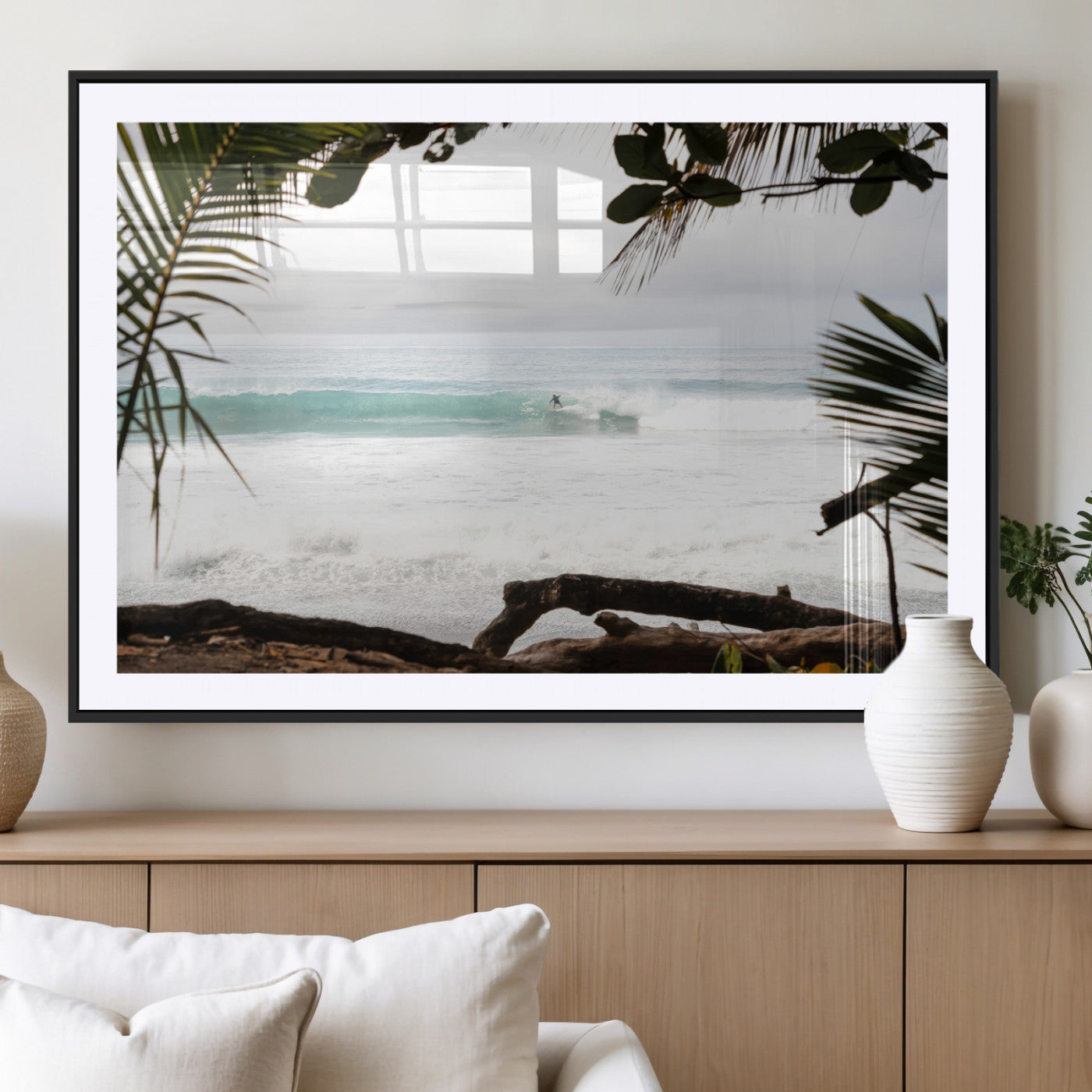 50382104-MGV-CV-36X24-Tropical Surf Wall Art Canvas Print, Framed Palm Tree View Art Picture Print, Beach House Art Perfect Boho Coastal Decor Artwork