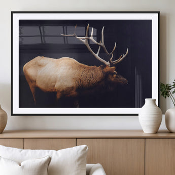 91871131-MGC-FP-36x24_Black-Rustic Elk Art Wall Art Canvas Print, Framed Moody Wildlife Decor Art Picture Print, Western Animal Print Perfect Western Lodge