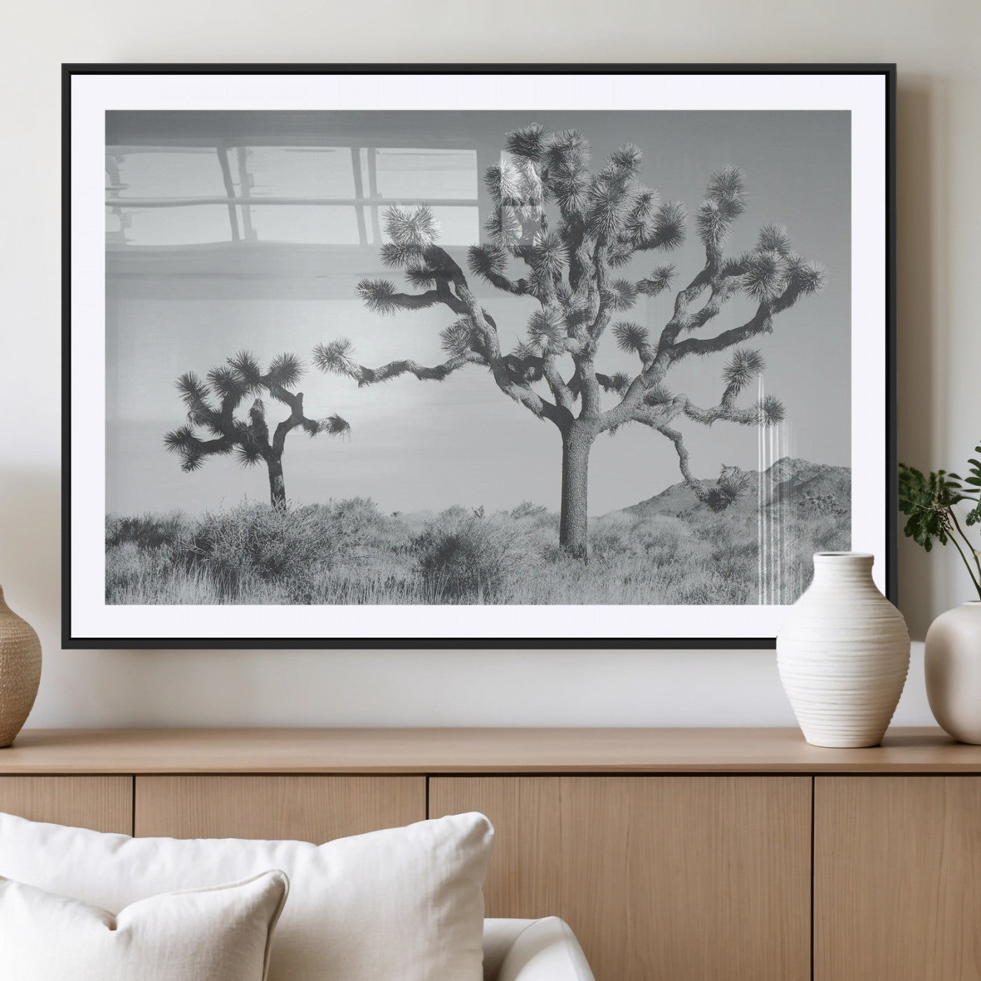 29996209-MGC-FP-36x24_Black-Joshua Tree Art Wall Art Canvas Print, Framed Black White Landscape Art Picture Print, Desert Tree Decor Perfect Southwestern Boho