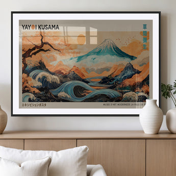 22373530-MGC-FP-36x24_Black-Japanese Mt Fuji Wave Art Print – Ukiyo e Inspired Sun & Cherry Blossom Poster, Traditional Asian Landscape Painting, Modern