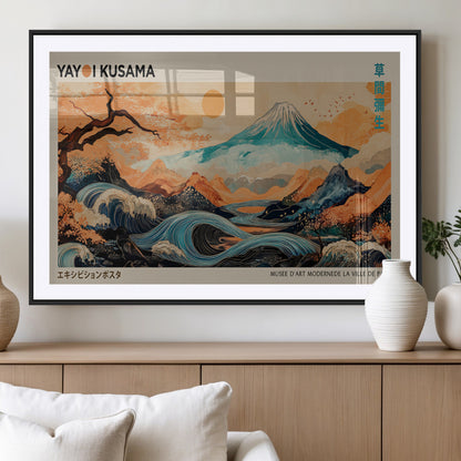 22373530-MGC-FP-36x24_Black-Japanese Mt Fuji Wave Art Print – Ukiyo e Inspired Sun & Cherry Blossom Poster, Traditional Asian Landscape Painting, Modern