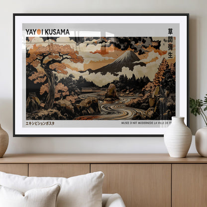 96372548-MGV-CV-36X24-Japanese Landscape Wall Art Print – Mt. Fuji Poster with Bonsai Tree & River, Ukiyo-e Inspired Modern Japanese Artwork, Autumn