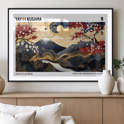 66243961-MGC-FP-36x24_Black-Mount Fuji Japanese Wall Art – Golden Abstract Landscape Canvas Print, Cherry Blossom Painting, Modern Oriental Zen Home Decor