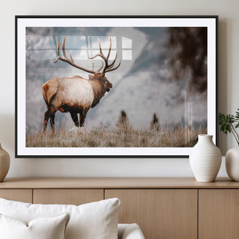 70489411-MGV-CV-36X24-Elk Photography Wall Art Canvas Print, Framed Mountain Wildlife Art Picture Print, Rustic Nature Decor Perfect Rustic Lodge Decor