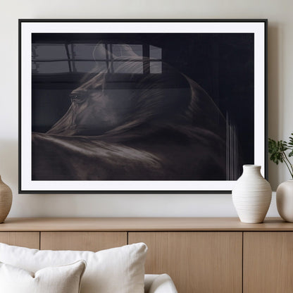 67026880-MGC-FP-36x24_Black-Black Horse Portrait Wall Art Canvas Print, Framed Moody Horse Decor Art Picture Print, Equestrian Wall Style Perfect Masculine