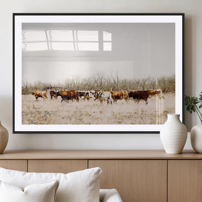 12454132-MGC-FP-36x24_Black-Cow Herd Photography Wall Art Canvas Print, Framed Rustic Farmhouse Decor Art Picture Print, Western Ranch Style Perfect Rustic