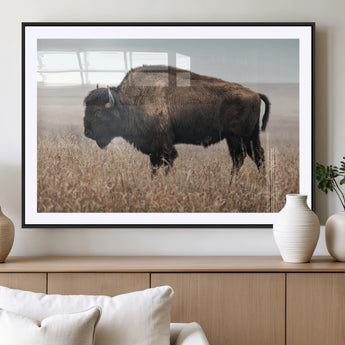 34451925-MGC-FP-36x24_Black-Rustic Bison Decor Wall Art Canvas Print, Framed Buffalo Home Accent Art Picture Print, Prairie Wildlife Scene Perfect Western