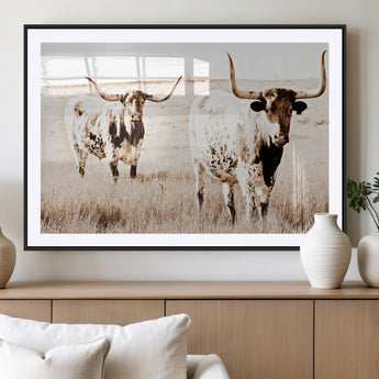 39672786-MGV-CV-36X24-Rustic Cow Scene Wall Art Canvas Print, Framed Farmhouse Style Cattle Art Picture Print, Prairie Animal Duo Perfect Rustic Western