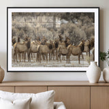 90269422-MGV-CV-36X24-Elk Herd Scene Wall Art Canvas Print, Framed Rustic Wildlife Decor Art Picture Print, Western Cabin Style Perfect Rustic Lodge
