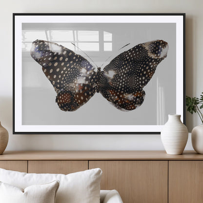 99831147-MGC-FP-36x24_Black-Spotted Butterfly Wall Art Canvas Print, Framed Neutral Insect Theme Art Picture Print, Earthy Wing Pattern Perfect Modern Rustic