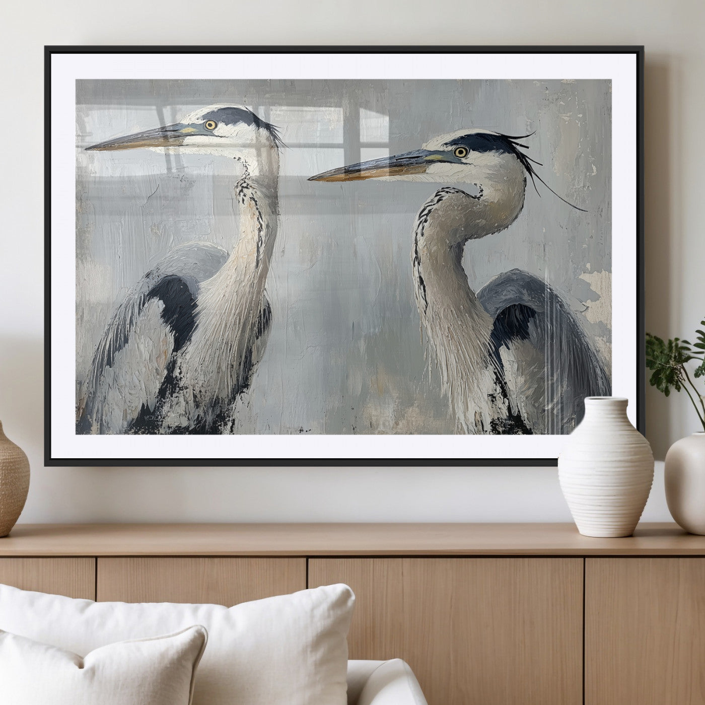 19427826-MGV-CV-36X24-Bird Canvas Decor Wall Art Canvas Print, Framed Coastal Bird Pair Art Picture Print, Minimalist Wildlife Wall Perfect Coastal