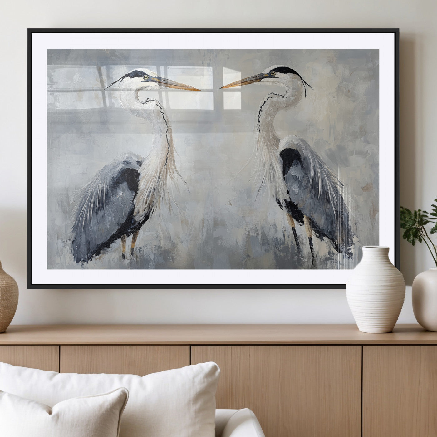 90806932-MGC-FP-36x24_Black-Heron Wall Art Wall Art Canvas Print, Framed Bird Canvas Decor Art Picture Print, Nature Inspired Perfect Coastal Minimalist Decor