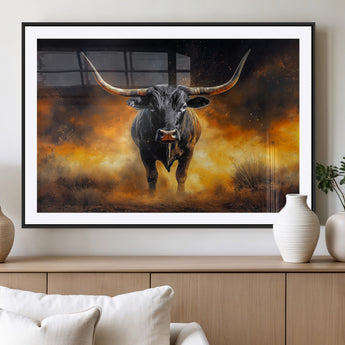 58293979-MGV-CV-36X24-Longhorn Canvas Wall Art Canvas Print, Framed Bold Bull Wall Art Art Picture Print, Western Animal Decor Perfect Western Dramatic