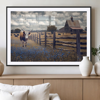 22296025-MGC-FP-36x24_Black-Texas Longhorn Canvas Wall Art Canvas Print, Framed Rustic Barn Wall Art Art Picture Print, Farmhouse Cow Decor Perfect Rustic