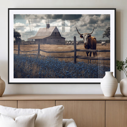 51092814-MGC-FP-36x24_Black-Texas Longhorn Wall Art Wall Art Canvas Print, Framed Rustic Barn Canvas Art Picture Print, Farmhouse Cow Decor Perfect Rustic