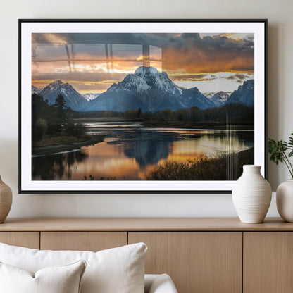 14130176-MGV-CV-36X24-Mountain Sunset Wall Art Canvas Print, Framed Alpine Wilderness Art Picture Print, Golden Hour Perfect Rustic Wilderness Decor