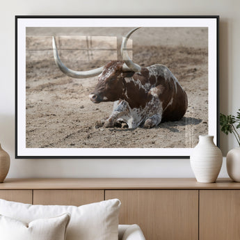 76549210-MGV-CV-36X24-Texas Longhorn Wall Art Canvas Print, Framed Country Living Art Picture Print, Farmhouse Aesthetic Perfect Western Rustic Decor
